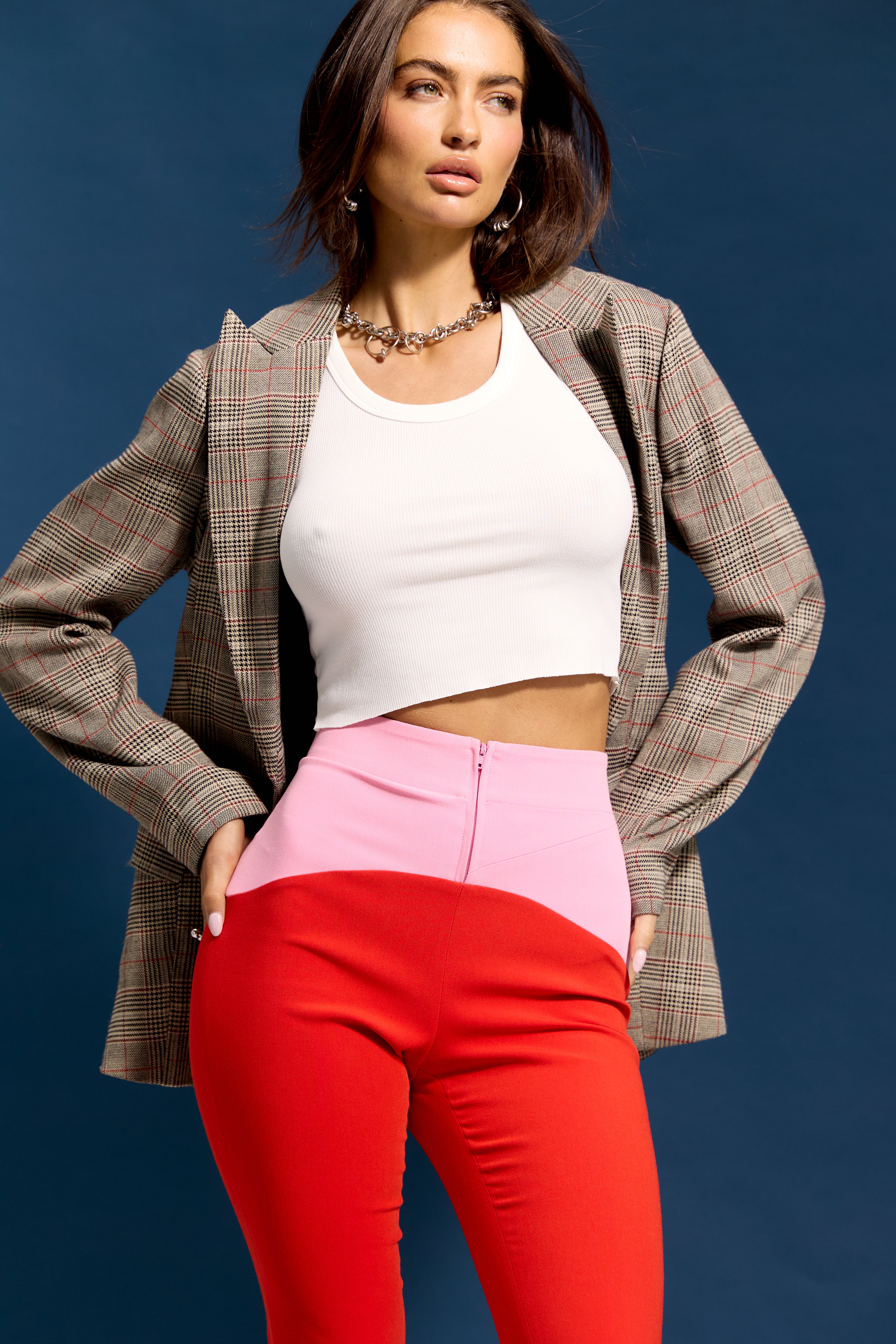 Contrast Color Pant - Red/Pink