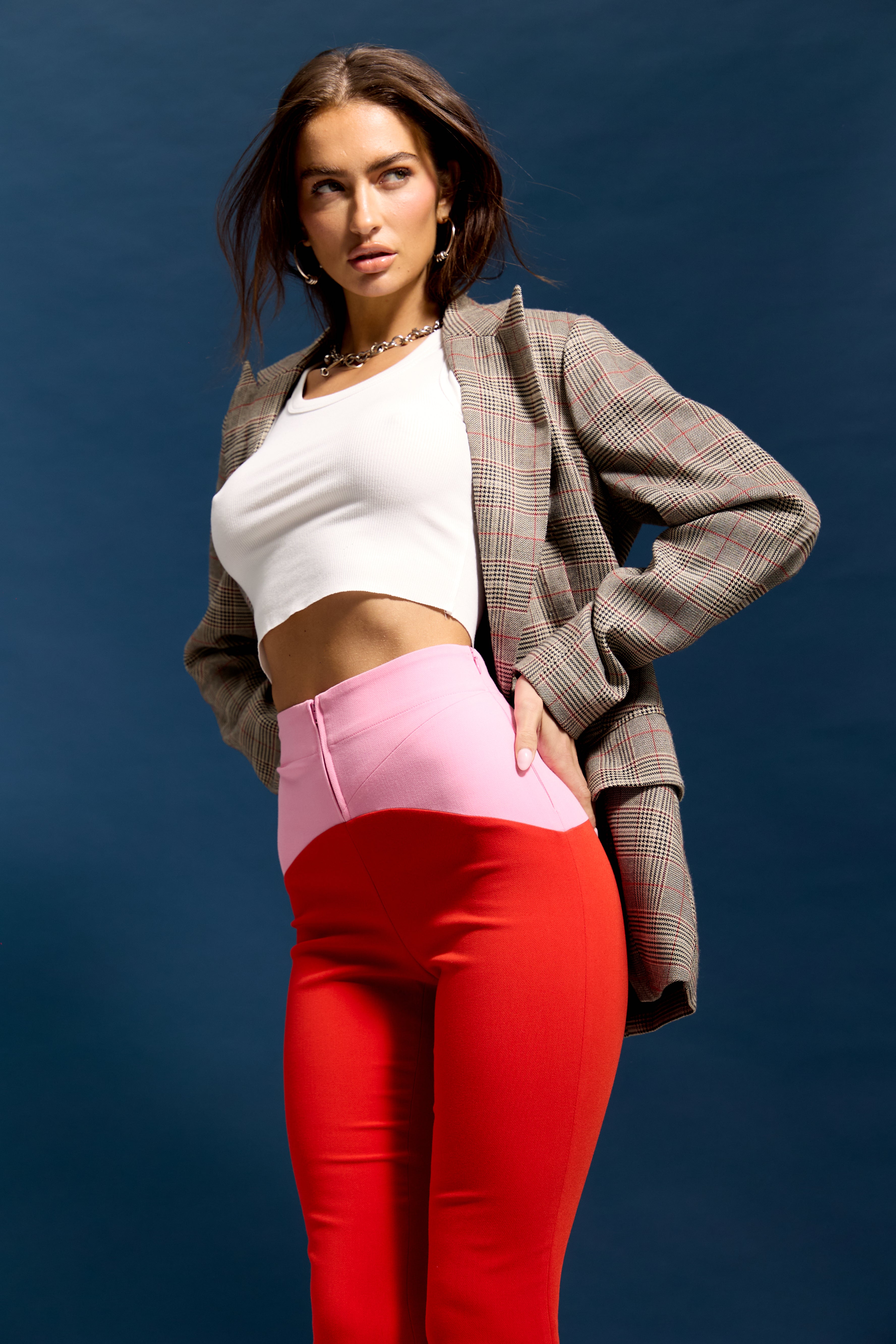 Contrast Color Pant - Red/Pink
